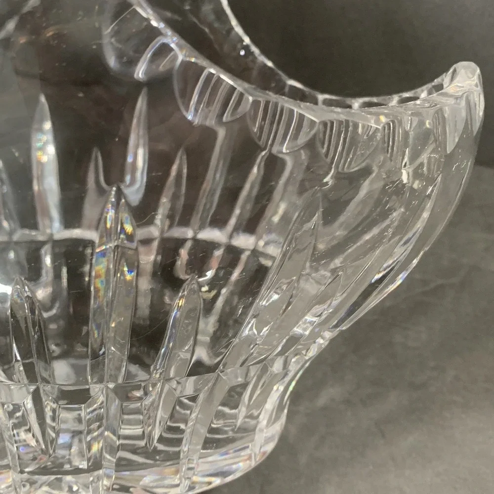 Ceska Lead Crystal Basket Hand Cut Glass Starburst Base Clear Decorative Bowl